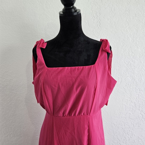 NWT Beyond Words Women's Pink Tie-Strap Tank Dress Size XL Chiffon Barbiecore - Picture 2 of 10